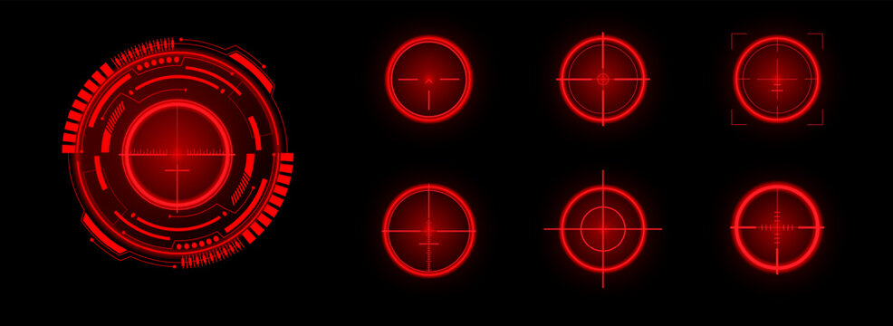 Complex red crosshairs on a sleek dark background showcasing various targeting styles