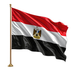 The national flag of Egypt waving majestically against a stark black background.