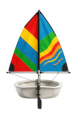 Fototapeta premium Youth sailing dinghy featuring a removable rudder and vibrant sail designs.
