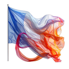 A flowing fabric flag in the colors of the French flag.