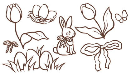 Happy Easter doodle set. Isolated from the background. Clipart for greeting cards, gift decoration, wedding card, celebration, textile.
