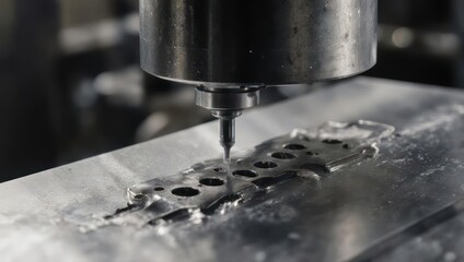 Close-up of CNC machine drilling holes in metal.