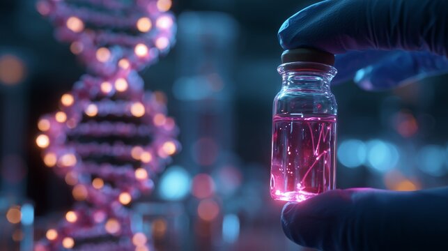 Exploring Genetic Innovations: A Close-Up of a Glowing DNA Sample in a Laboratory Setting