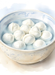 Fototapeta premium Bowl of Fresh White Mozzarella Balls Submerged in Water
