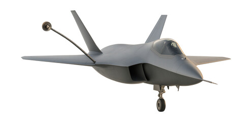 Single-engine fighter aircraft featuring a blended wing design and retractable refueling