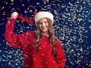 falling gold beautiful confetti on color background