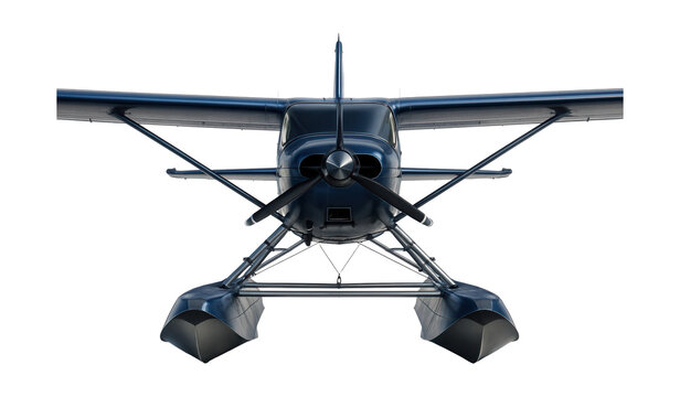 Reinforced high-wing floatplane featuring twin floats for stability.