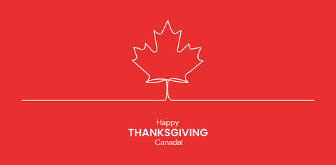Happy Thanksgiving Canada Celebration Minimalist Maple Leaf Art Holiday Graphic Red Background Festive Season Line
