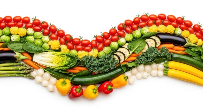 Vibrant heart shape arrangement of fresh colorful vegetables