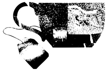 Obraz premium Teapot pours tea into cup halftone illustration