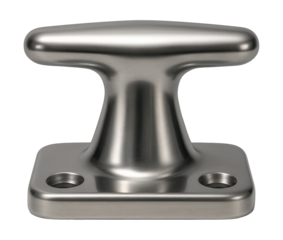 Mooring cleat with a broad base and smooth, rounded edges.