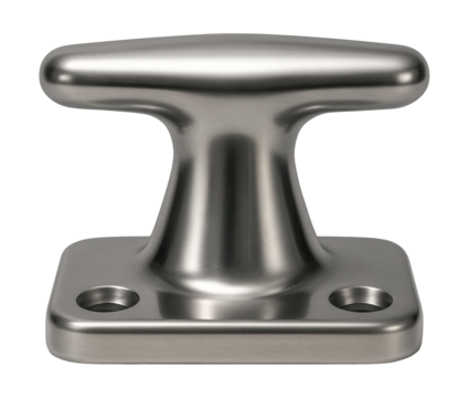 Mooring cleat with a broad base and smooth, rounded edges.