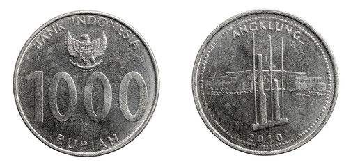 Indonesia thousand rupiah coin on white isolated background