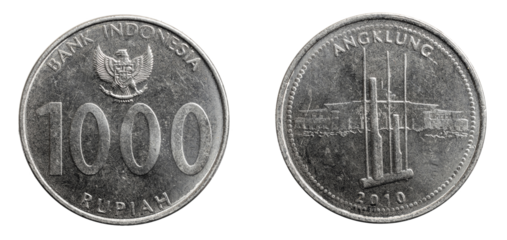 Indonesia thousand rupiah coin on white isolated background