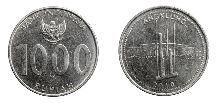Indonesia thousand rupiah coin on white isolated background