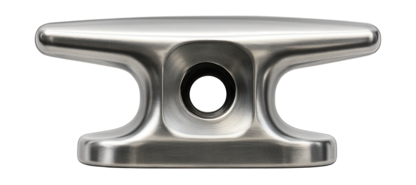 Deck cleat with a central fastening hole for secure attachment.