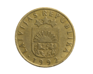 latvia ten santimus coin on a white isolated background