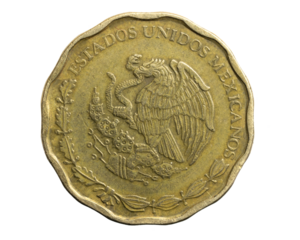 Mexico fifty peso coin on a white isolated background