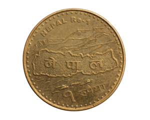 Nepal one rupee coin on a white isolated background