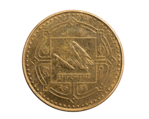 Nepal one rupee coin on a white isolated background