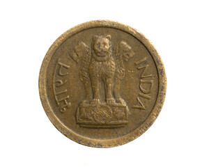 India one paise coin on white isolated background