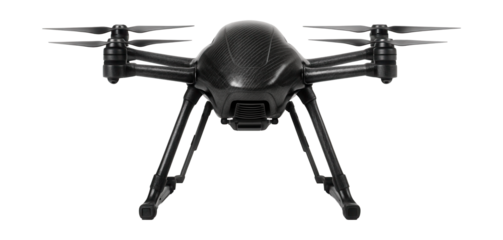 Hexacopter drone featuring a carbon fiber body and foldable landing gear.
