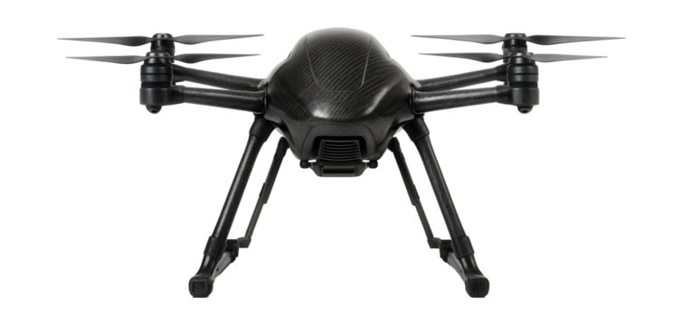 Hexacopter drone featuring a carbon fiber body and foldable landing gear.