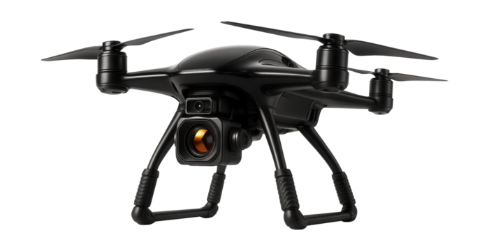 Drone featuring thermal imaging and shock-absorbing landing gear.