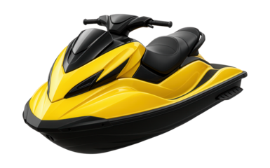 Sporty yellow and black jet ski featuring a bold front design and footrests.