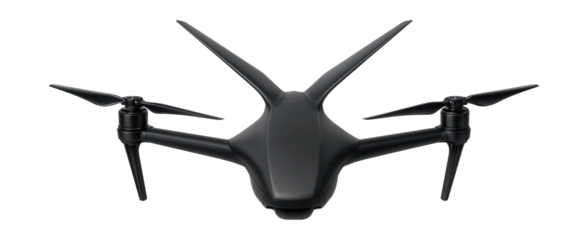 Drone featuring a V-shaped tail and dual rotors on extended arms for enhanced lift and