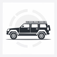 Dark Gray SUV with Roof Rack and Spare Tire Carrier Illustration.