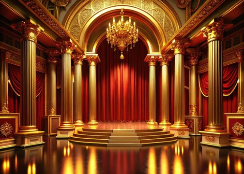 Luxurious ambiance of golden hues and crimson tones evokes a sense of highend sophistication and refinement