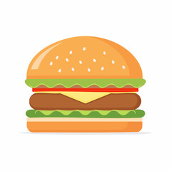 Delicious Cartoon Hamburger with Lettuce Tomato and Cheese.