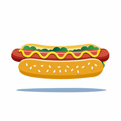 Delicious Cartoon Hot Dog with Mustard and Condiments.