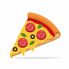 Delicious Cartoon Pizza Slice with Pepperoni and Olives.