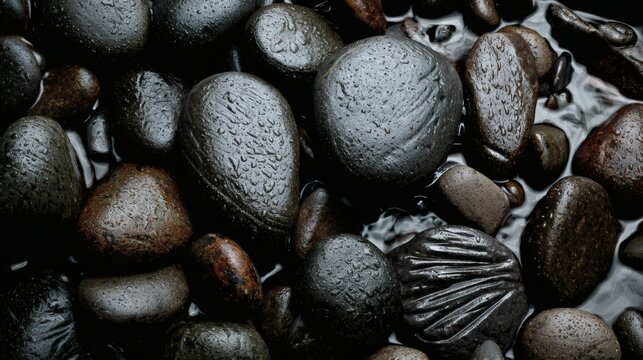 pebble. Smooth river stones polished by water flow, showing natural erosion patterns in a shallow stream. travel magazines, destination branding, designed for travel destination branding.