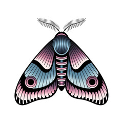 Tribal tattoo moth clipart. Cartoon illustration isolated on white background.