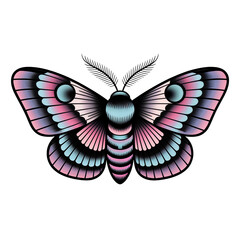 Boho tattoo moth clipart. Cartoon illustration isolated on white background.