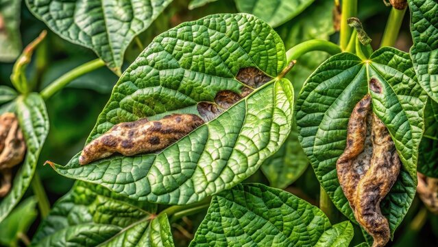 A devastating disease ravages yardlong bean leaves, leaving behind a trail of leaf miner larva infestation