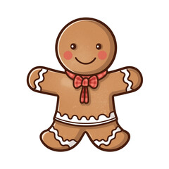 Cute illustration of cartoon gingerbread man. Christmas clipart isolated on white background.