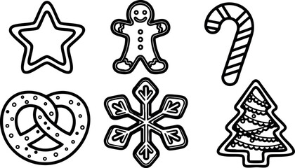 Fototapeta premium Christmas cookie vector set with star gingerbread candy pretzel snowflake and tree shapes