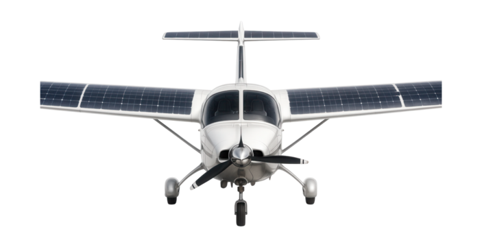 Hybrid trainer featuring visible solar panels on wings and tail.