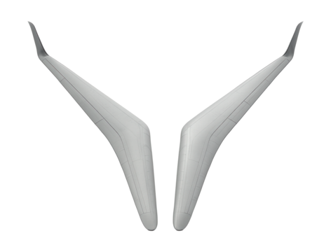 High aspect ratio turboprop wings with winglets for improved aerodynamics.