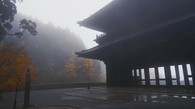 「世界遺産・高野山・大門、雨に濡れる紅葉」和歌山県高野町　World Heritage &ndash; Koyasan Daimon Gate, Autumn Leaves in the Rain, Koya Town, Wakayama, Japan