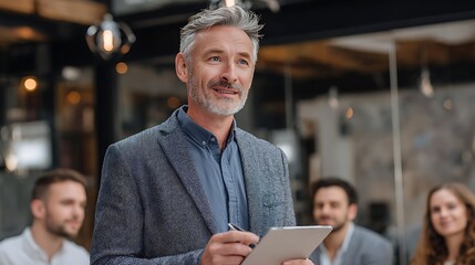 Confident man leading a team meeting