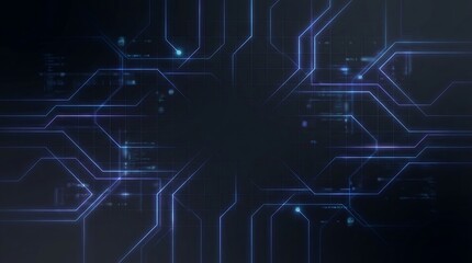 Futuristic digital circuit board background with glowing blue lines and abstract network connections, representing data