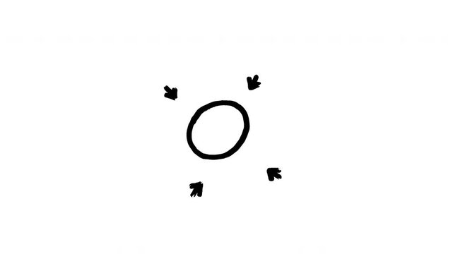 Hand-Drawn Black Circle With Inward Arrows Animation Transparent Background. 4K Video