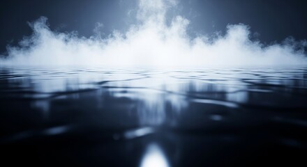 Dramatic atmospheric smoke and mist over reflective water surface