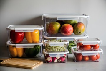 Fresh produce stored in clear airtight food containers