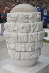 Fototapeta premium wide detail view of EG by Austin Emery located along The Eglinton Way, Toronto